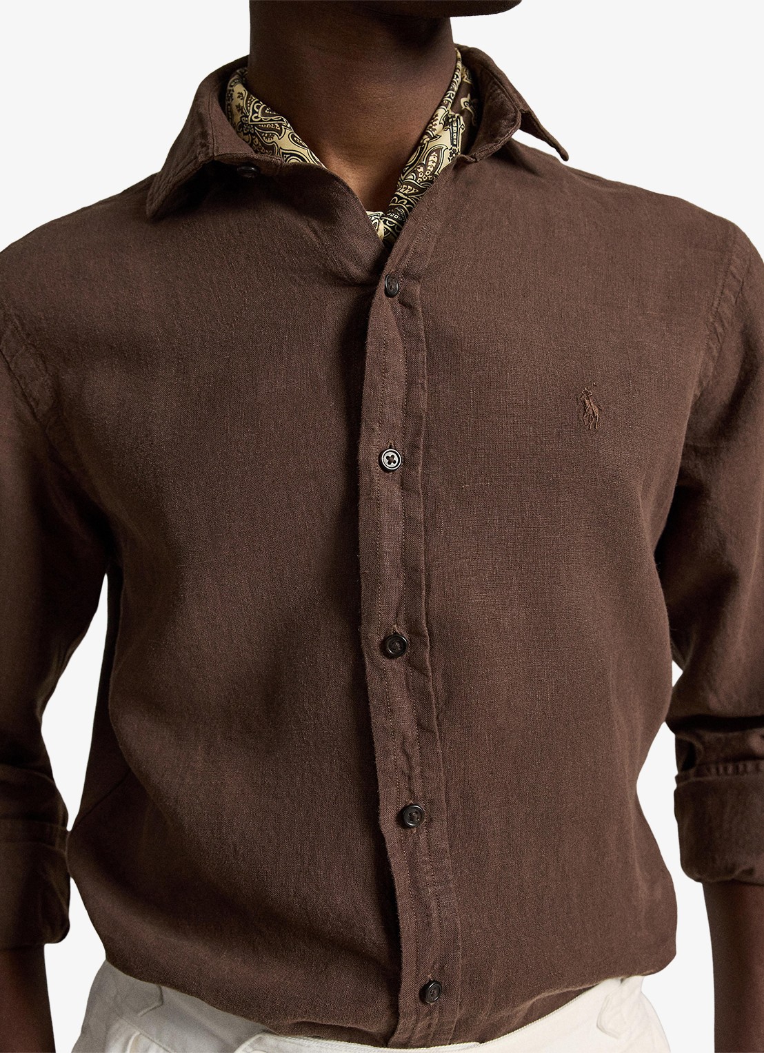 Ralph Lauren Custom fit overhemd van linnen - detail 5 nutmeg brwn / bruin