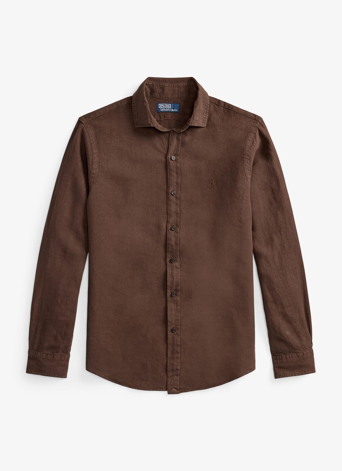Ralph Lauren Custom fit overhemd van linnen - voorkant nutmeg brwn / bruin