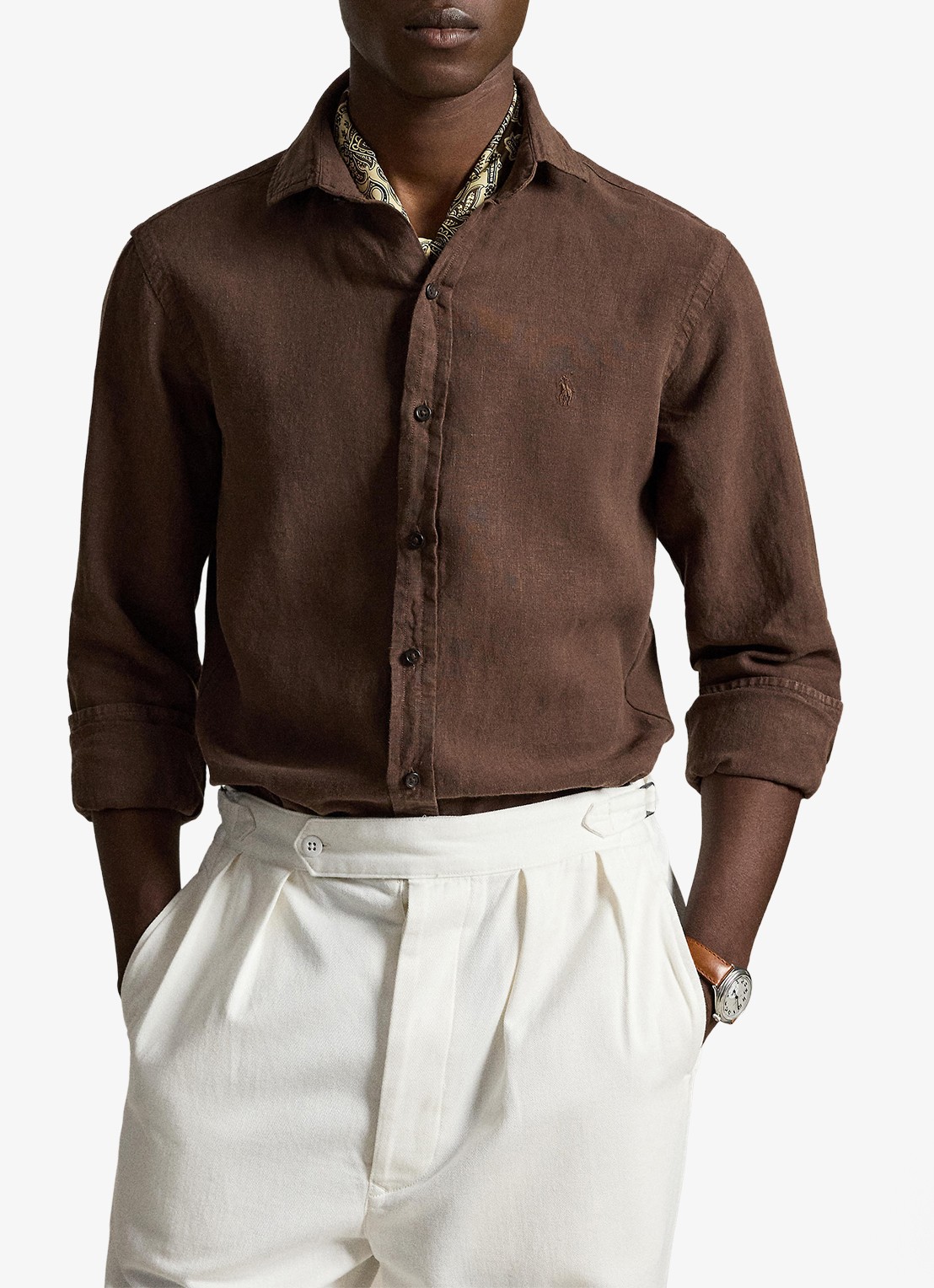 Ralph Lauren Custom fit overhemd van linnen - voorkant 2 nutmeg brwn / bruin