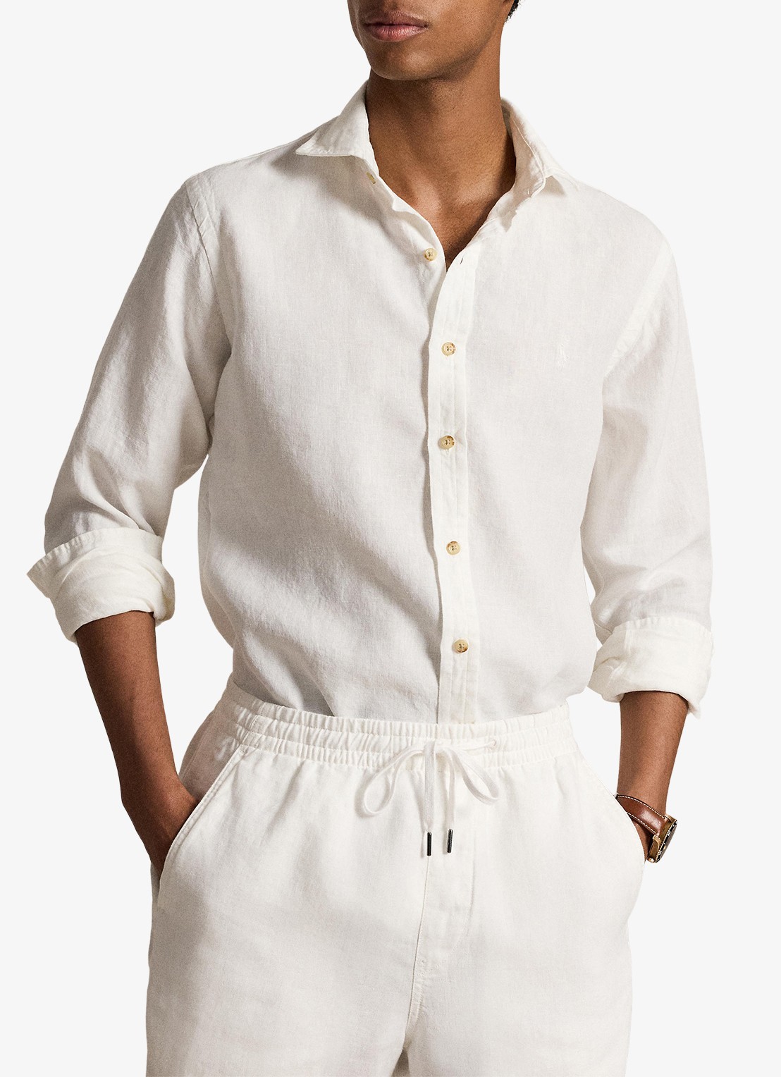 Ralph Lauren Custom fit overhemd van linnen - voorkant 2 ceramic white / wit