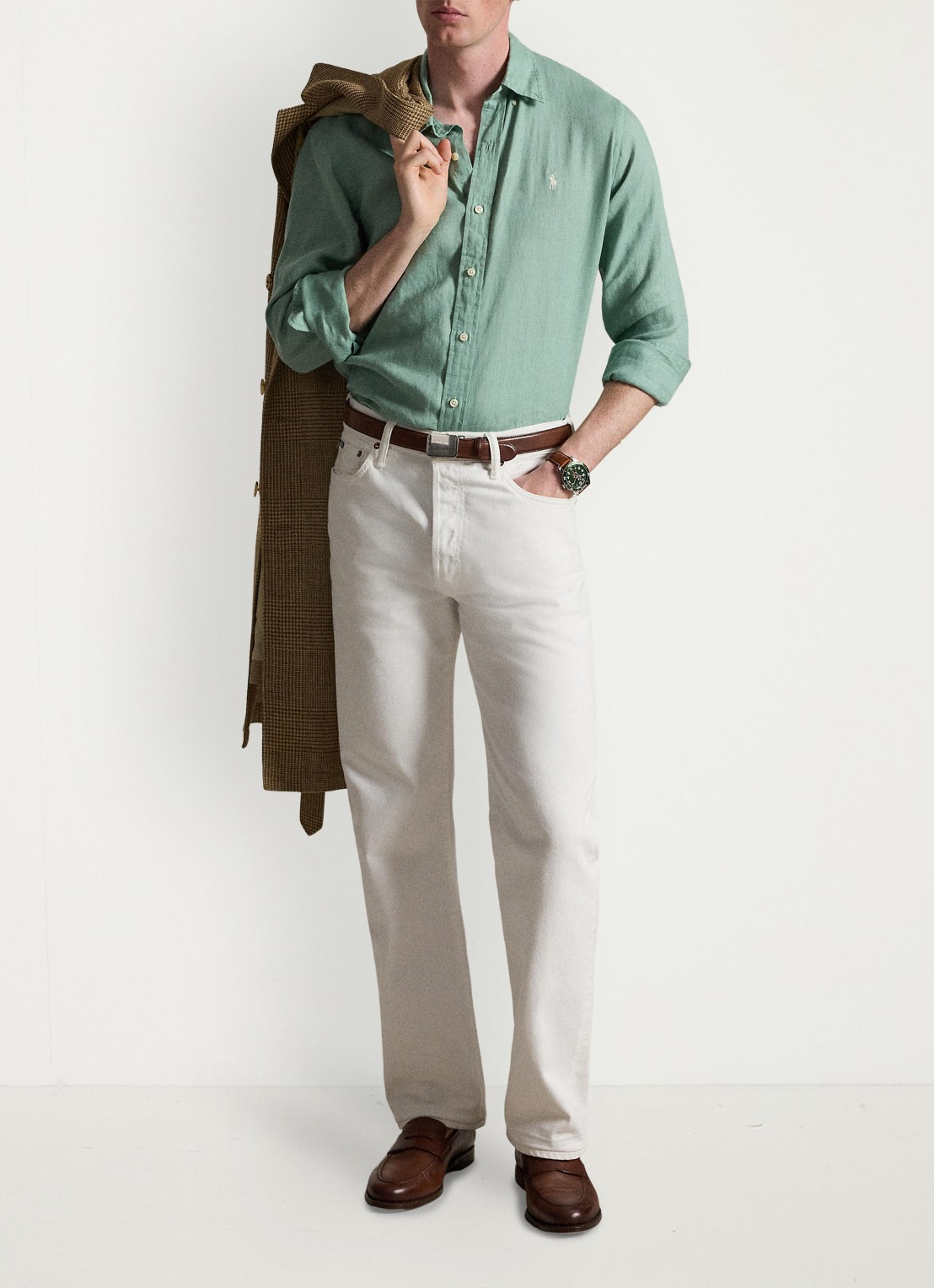 Ralph Lauren Custom Fit overhemd van linnen - detail faded mint-31r6