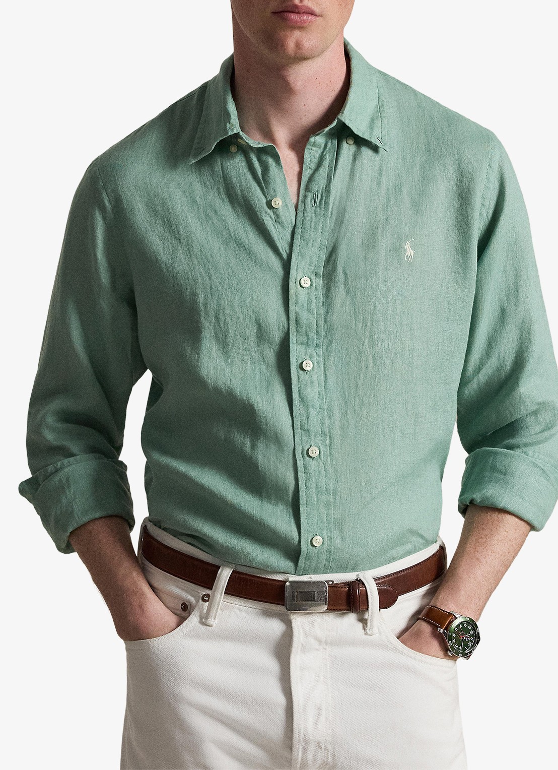 Ralph Lauren Custom Fit overhemd van linnen - voorkant 5 faded mint-31r6