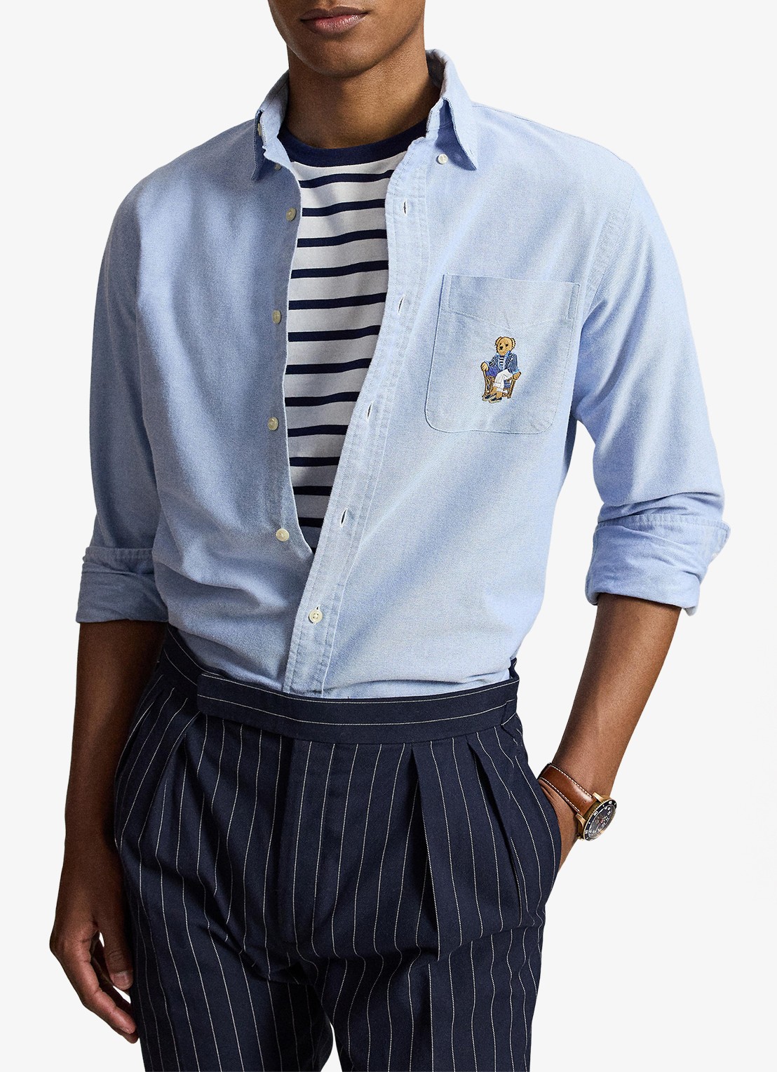 Ralph Lauren Custom fit Oxford overhemd met borduring - detail 7311 bsr blue / blauw