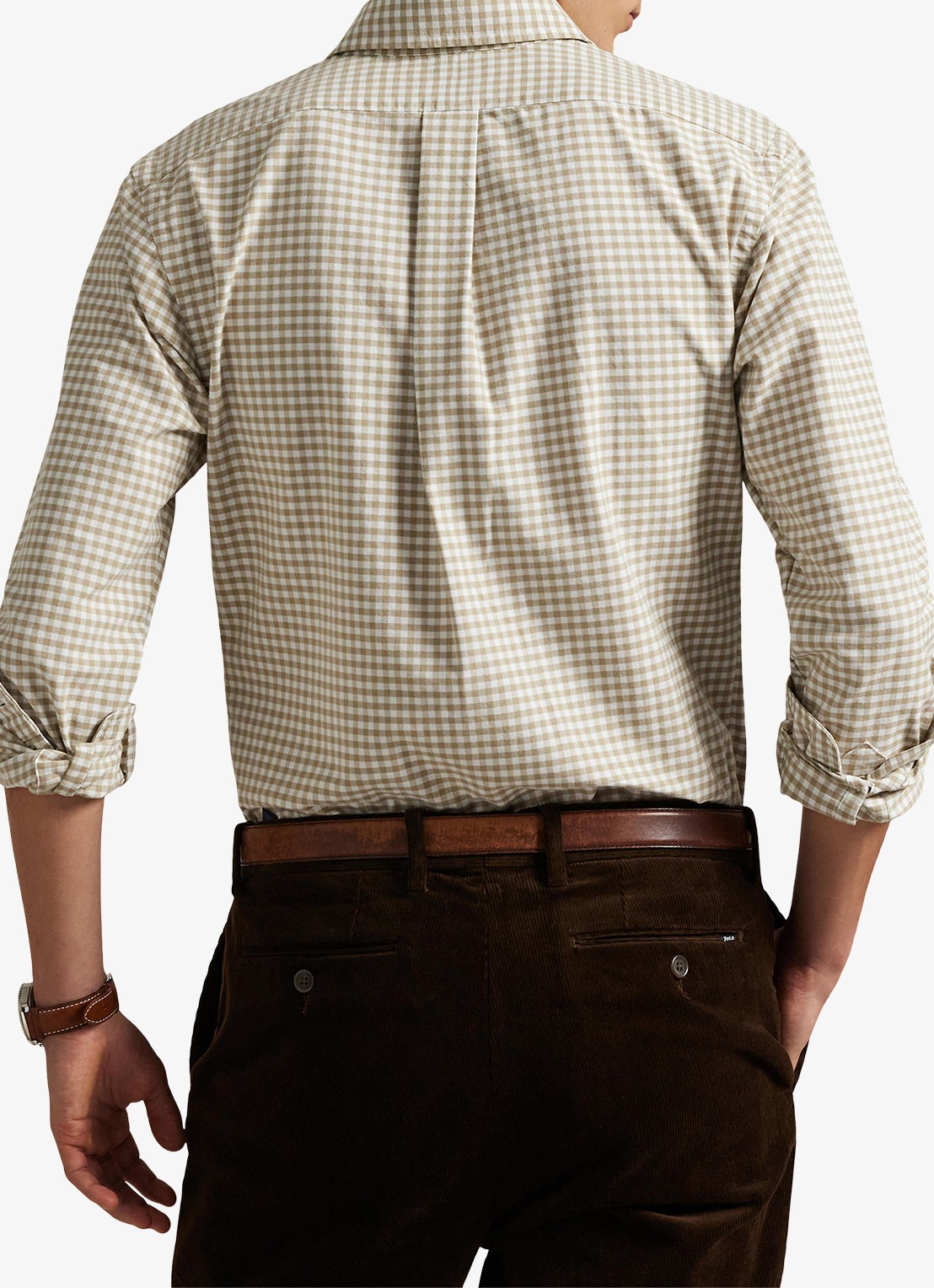 Ralph Lauren Custom fit Oxford overhemd met ruitdessin - achterkant coastal beige/white / beige