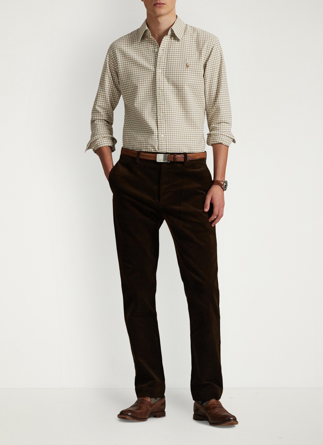 Ralph Lauren Custom fit Oxford overhemd met ruitdessin - voorkant 5 coastal beige/white / beige