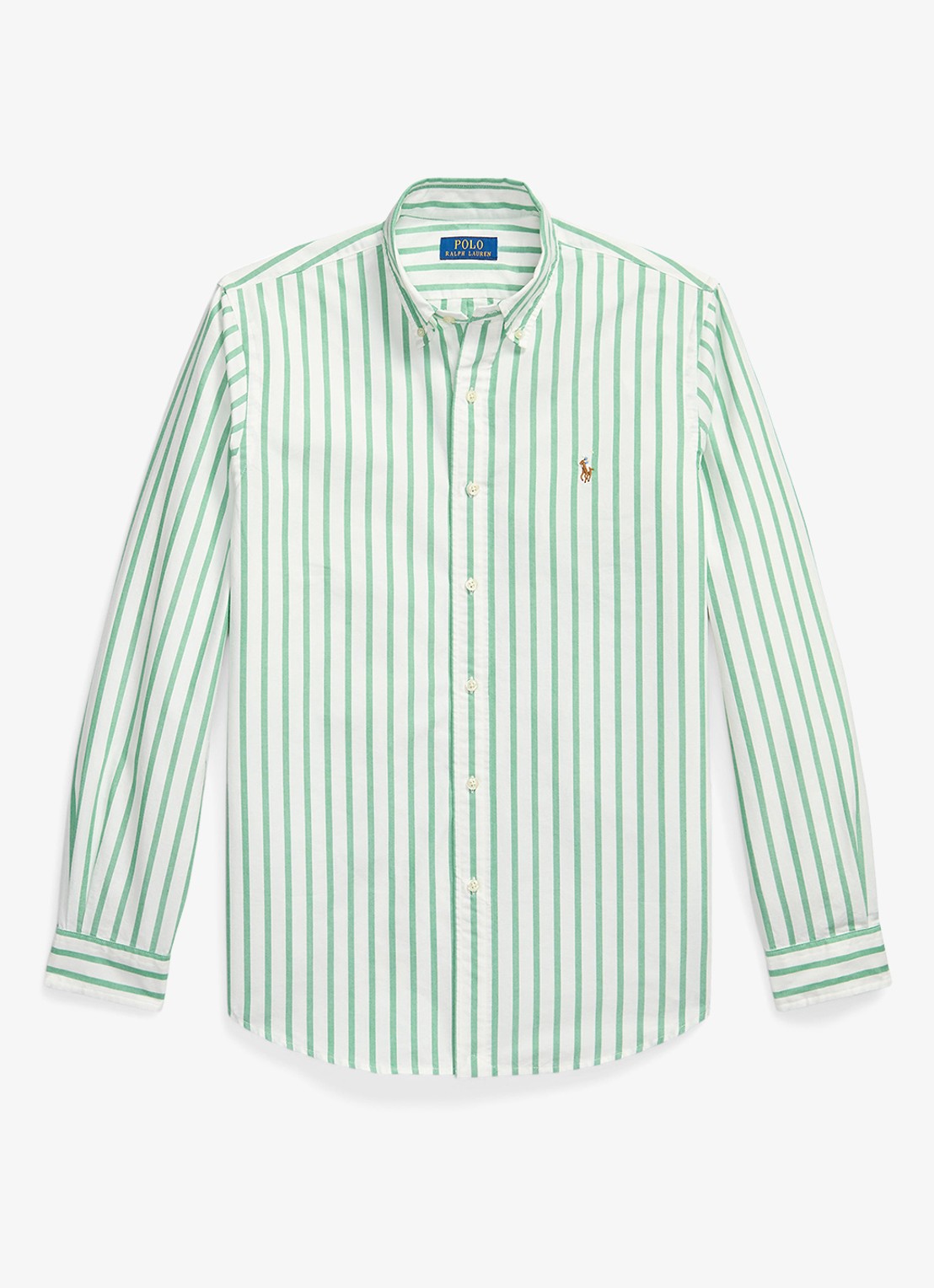 Ralph Lauren Custom fit Oxford overhemd met streepprint - voorkant 2 summer emerald white / groen