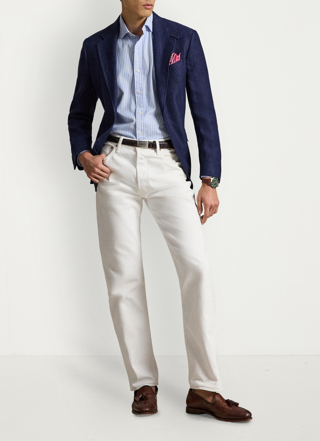 Ralph Lauren Custom fit Oxford overhemd met streepprint - detail 3 7106a blue white / blauw