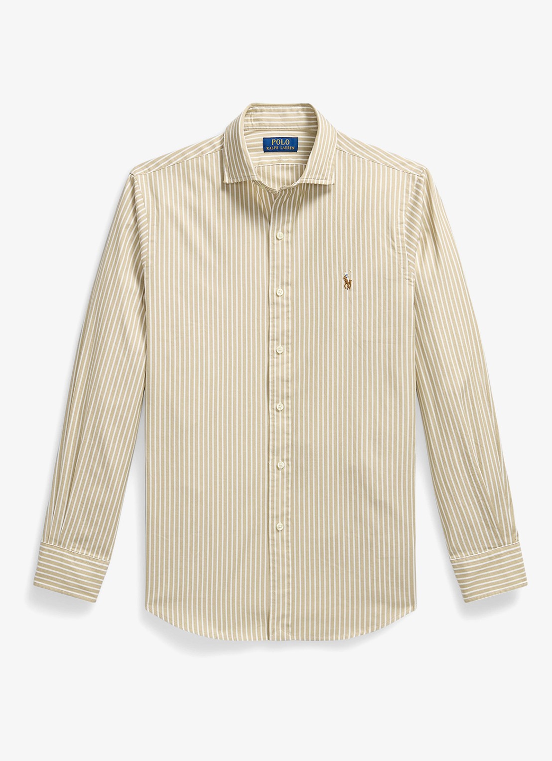 Ralph Lauren Custom fit Oxford overhemd met streepprint - voorkant 7106d coastal beige white / beige