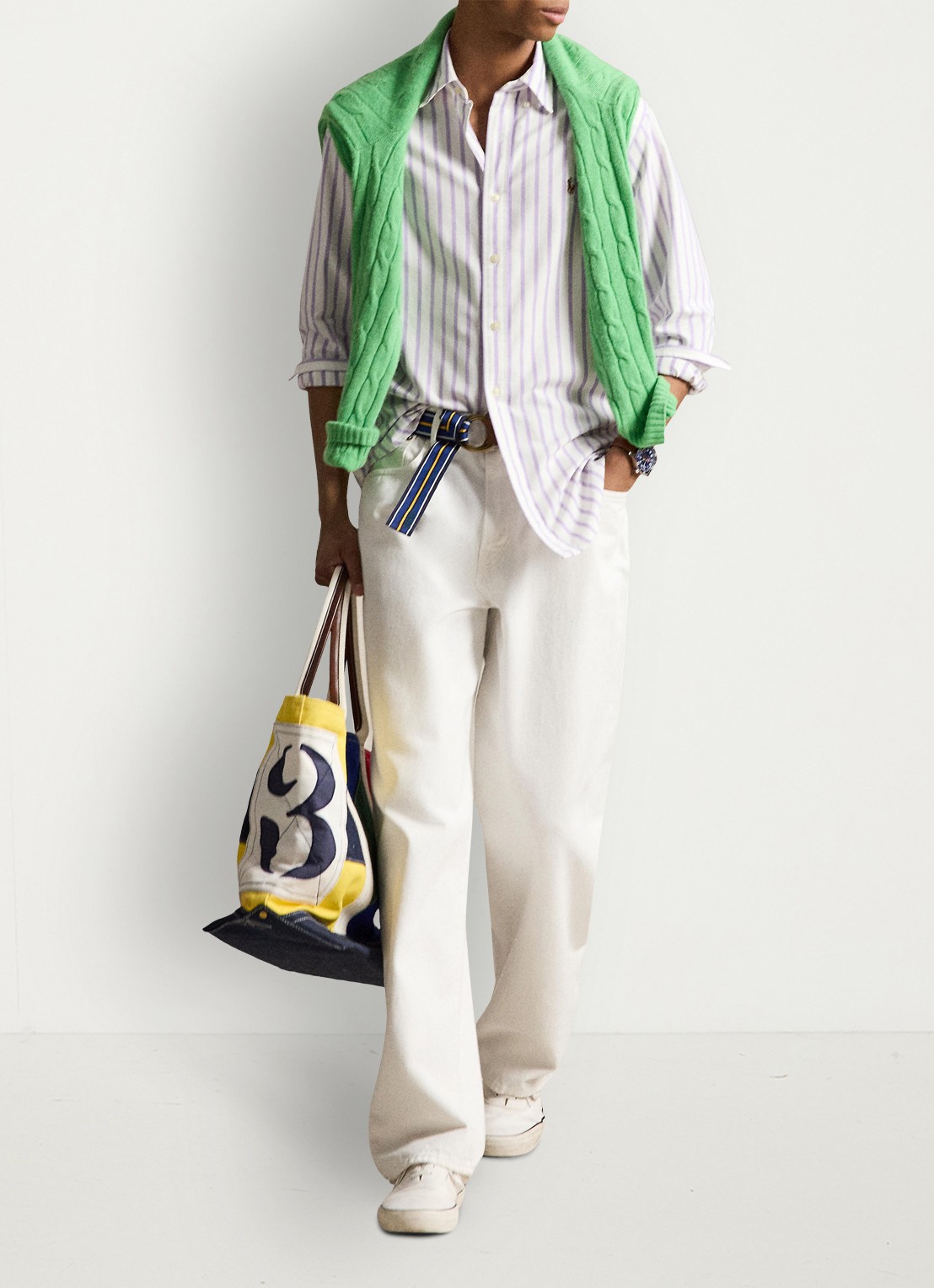 Ralph Lauren Custom fit Oxford overhemd met streepprint - detail 3 thistle white / paars