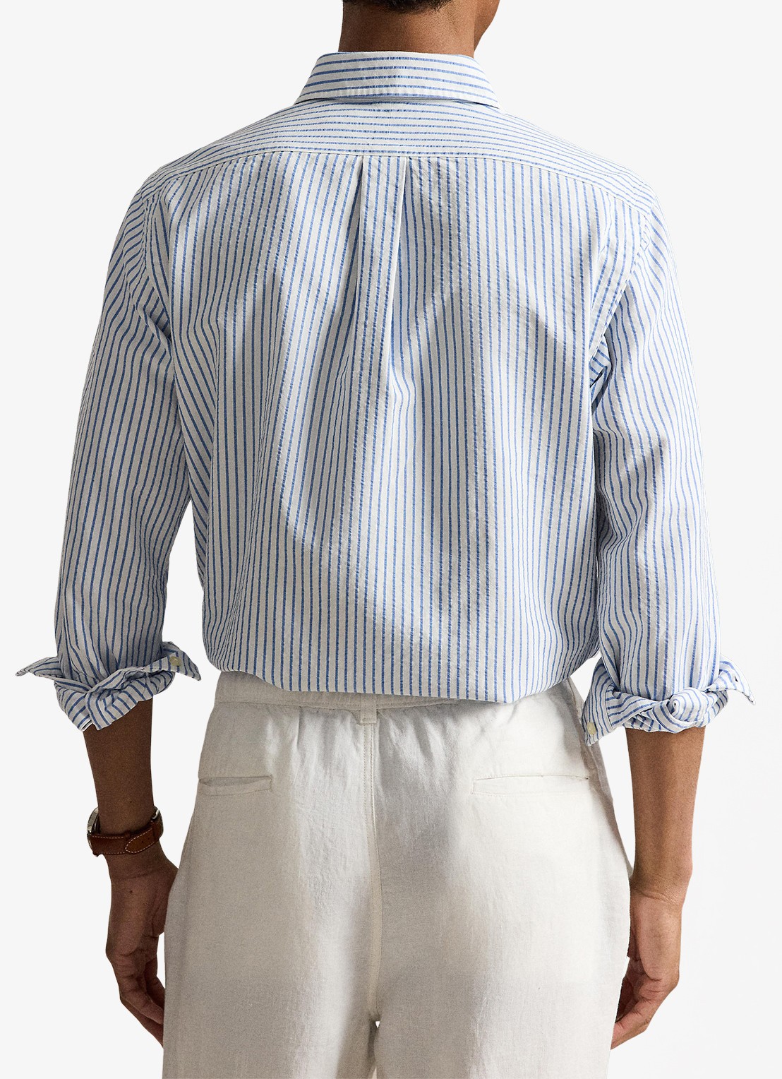 Ralph Lauren Custom fit Oxford overhemd met streepprint - achterkant 3 white bsr blue / lichtblauw
