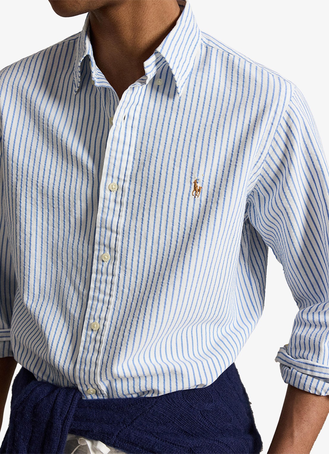 Ralph Lauren Custom fit Oxford overhemd met streepprint - detail 5 white bsr blue / lichtblauw