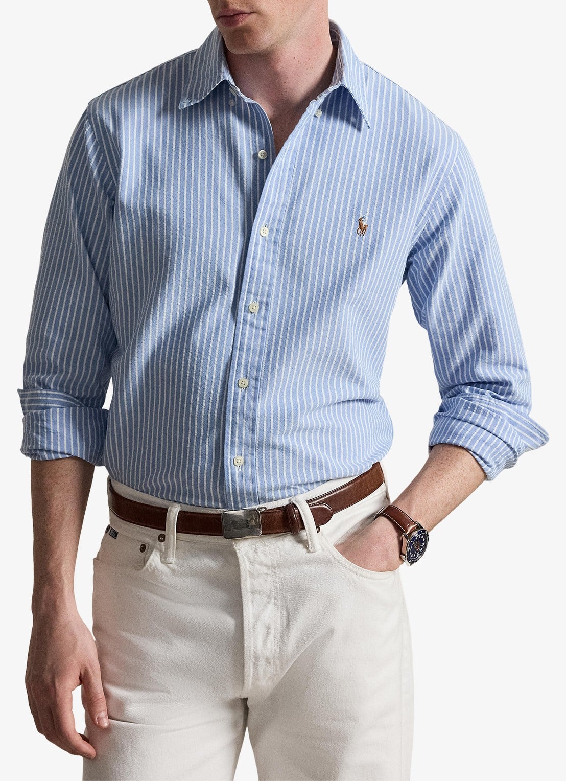 Ralph Lauren Custom fit Oxford overhemd met streepprint - voorkant 5 blue white / blauw