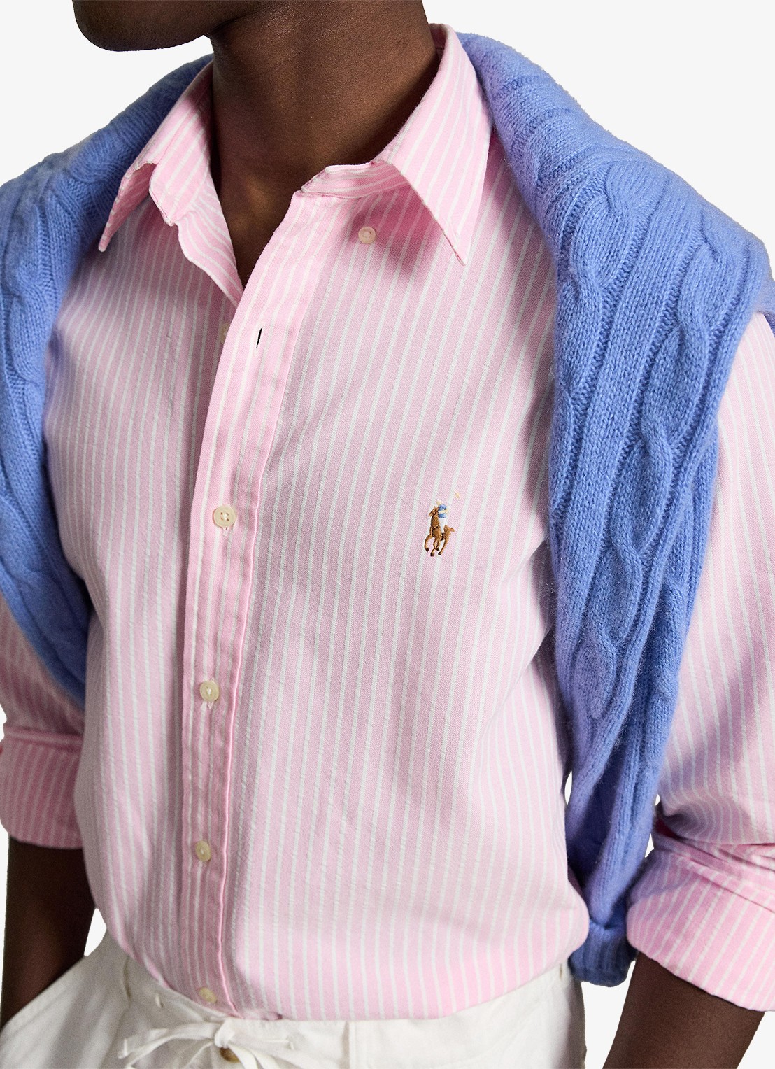 Ralph Lauren Custom fit Oxford overhemd met streepprint - detail 5 new rose white / roze