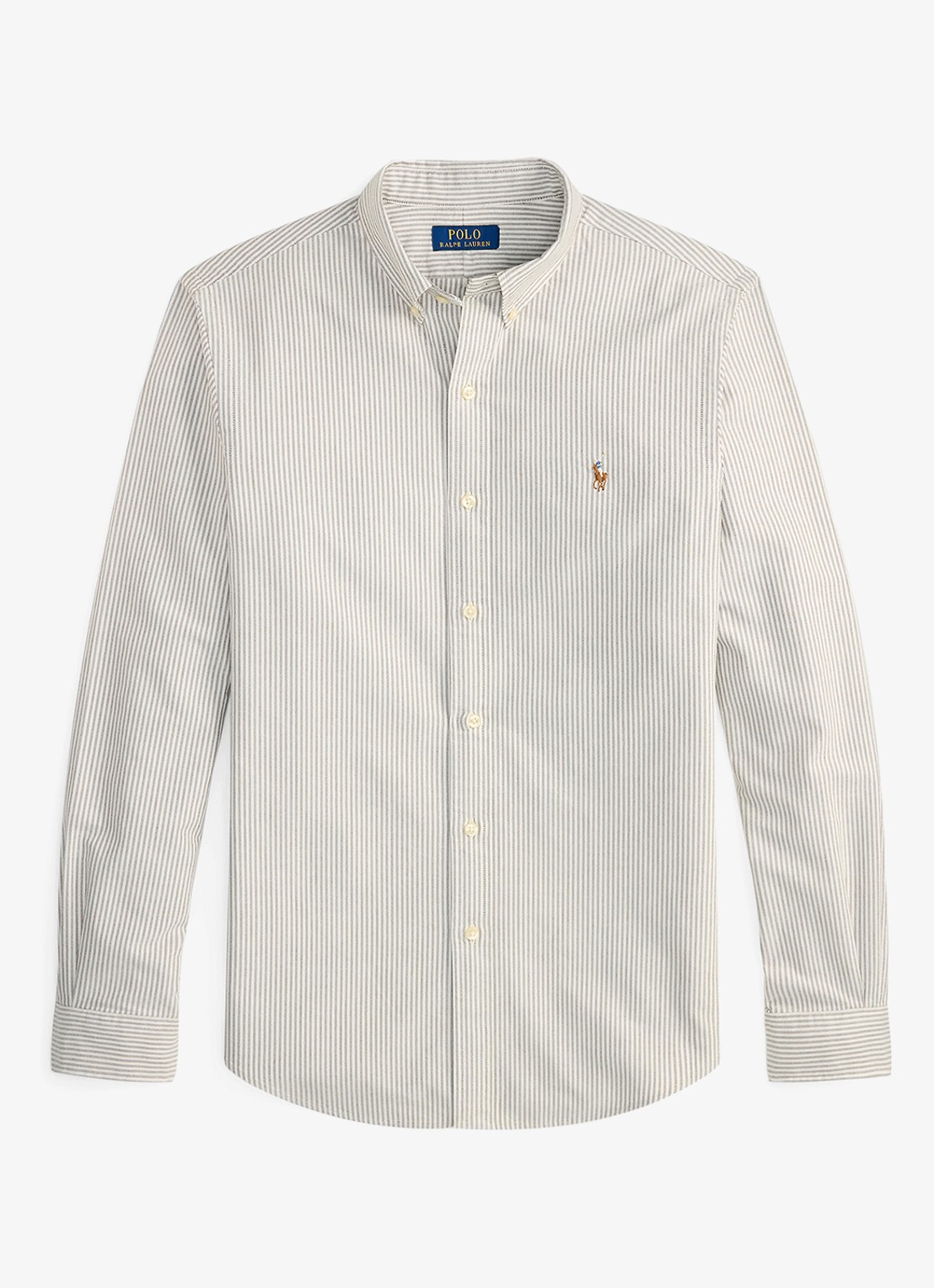 Ralph Lauren Custom fit Oxford overhemd met streepprint - voorkant 3 nutmeg brown white / bruin