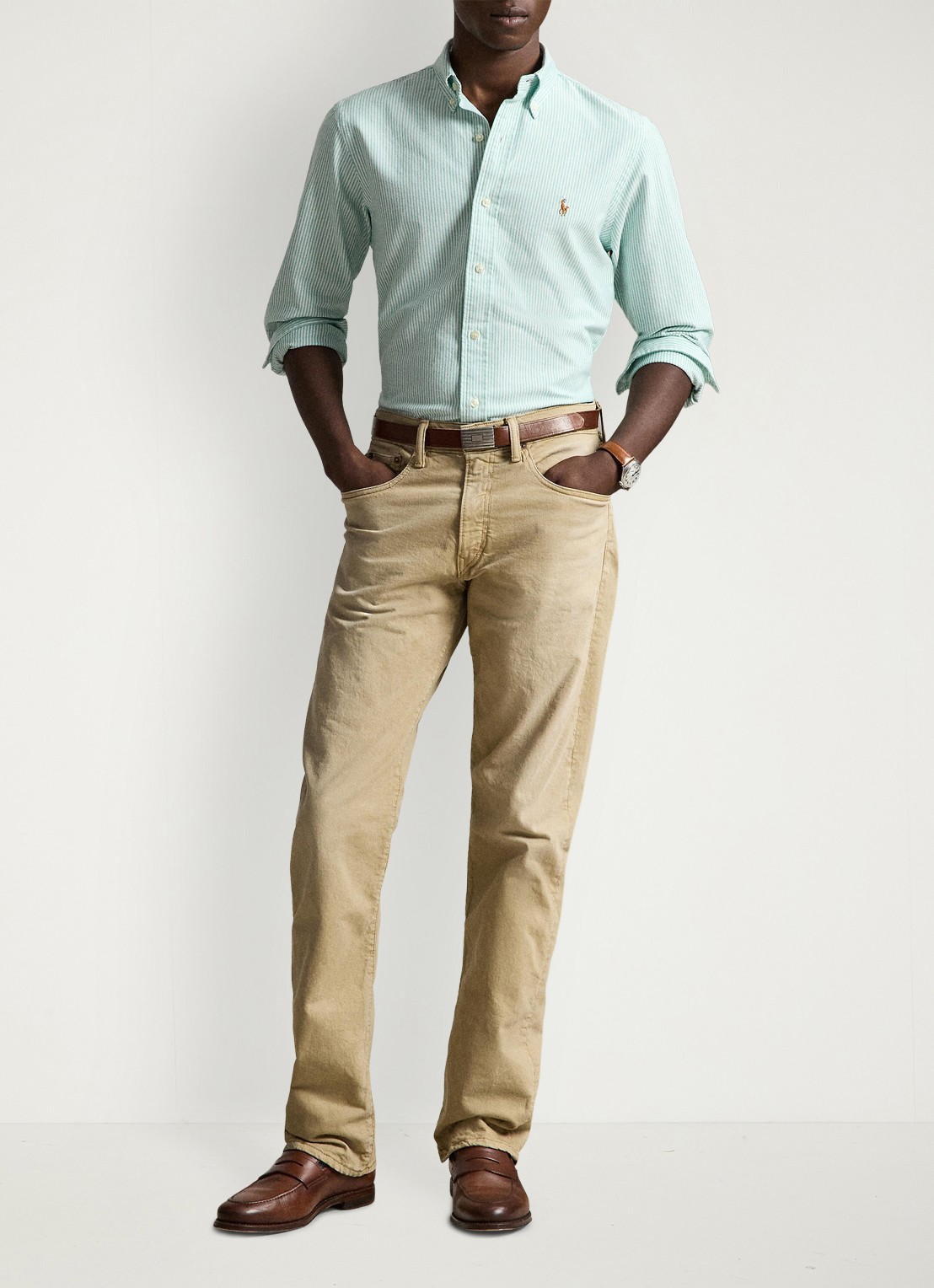Ralph Lauren Custom fit Oxford overhemd met streepprint - detail 3 scarab green white / groen