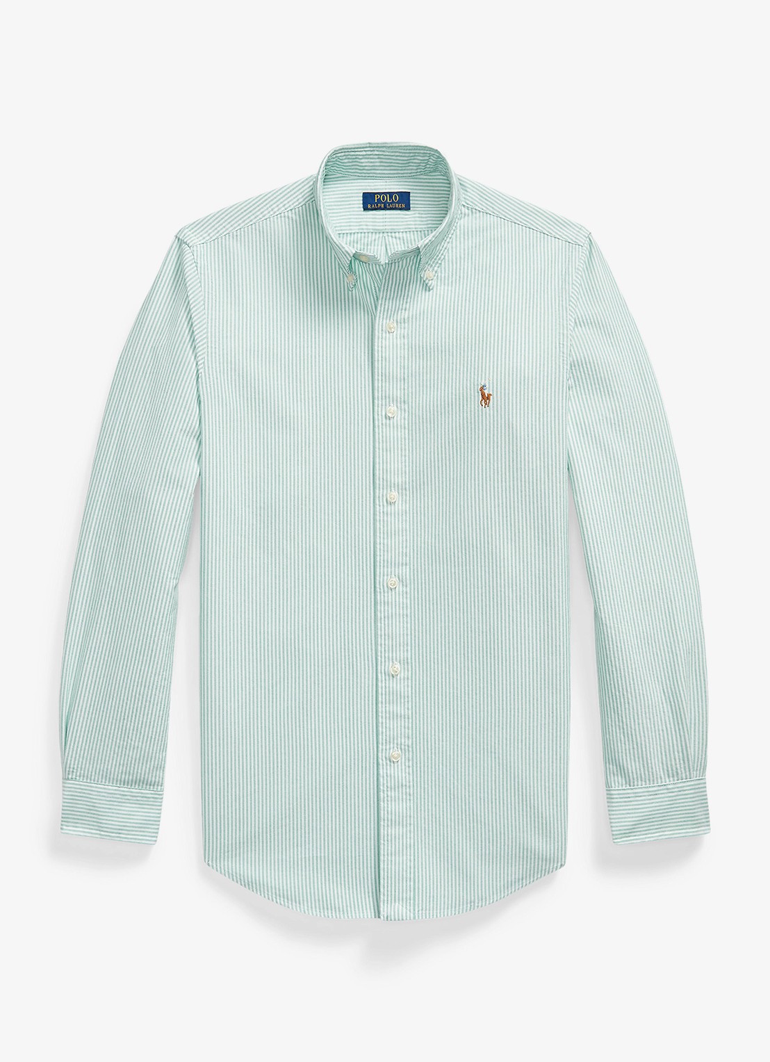 Ralph Lauren Custom fit Oxford overhemd met streepprint - voorkant scarab green white / groen