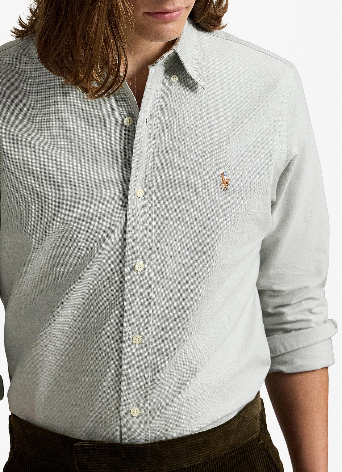 Ralph Lauren Custom fit Oxford overhemd - detail 2 lichtgrijs