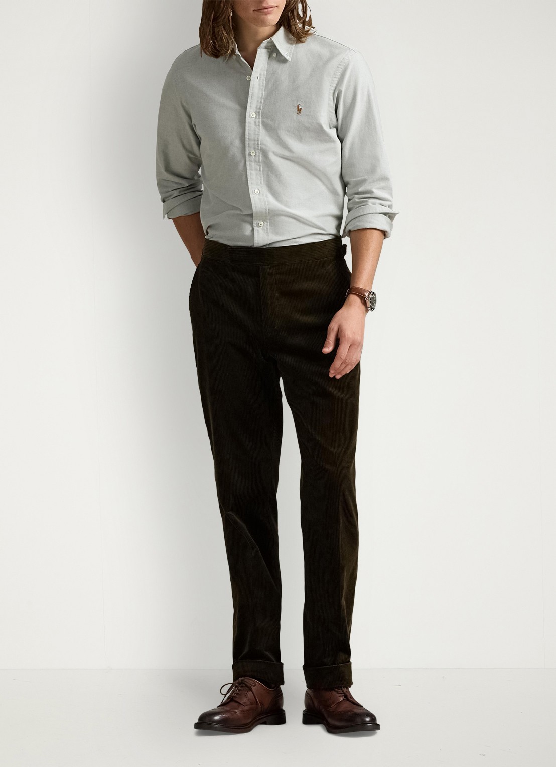 Ralph Lauren Custom fit Oxford overhemd - voorkant 5 lichtgrijs
