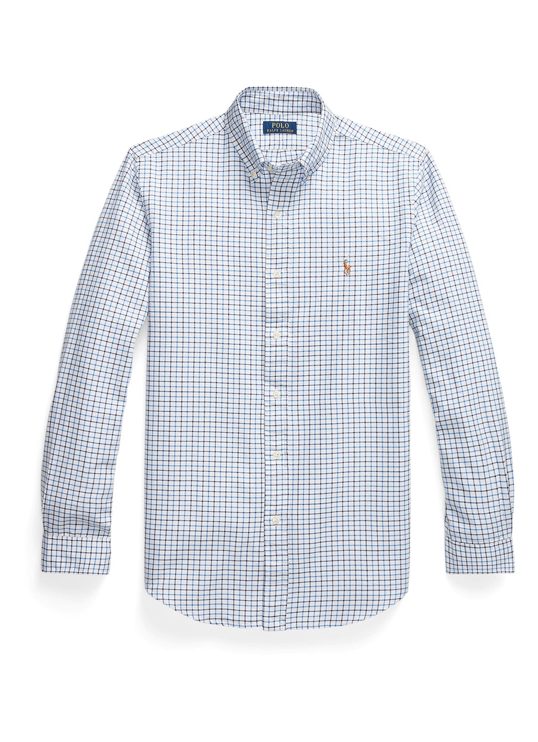 Ralph Lauren Custom fit tattersall Oxford overhemd met ruitdessin - voorkant 4 white/blue / wit