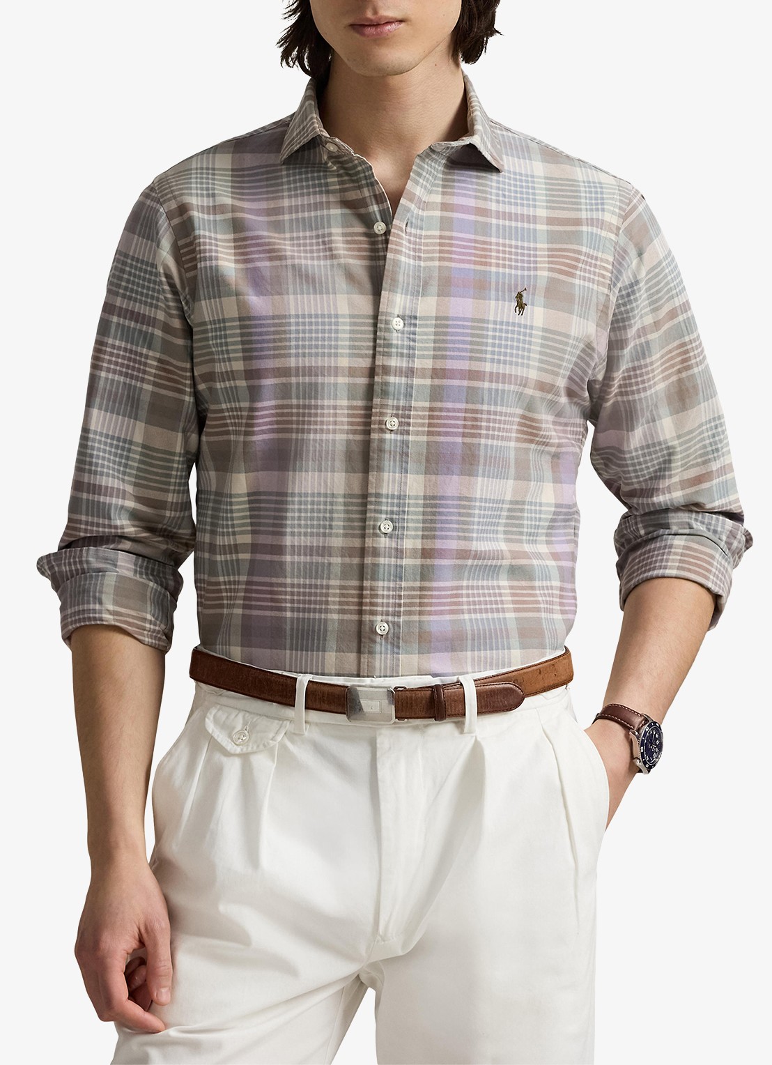Ralph Lauren Custom fit tattersall Oxford overhemd met ruitdessin - detail khaki