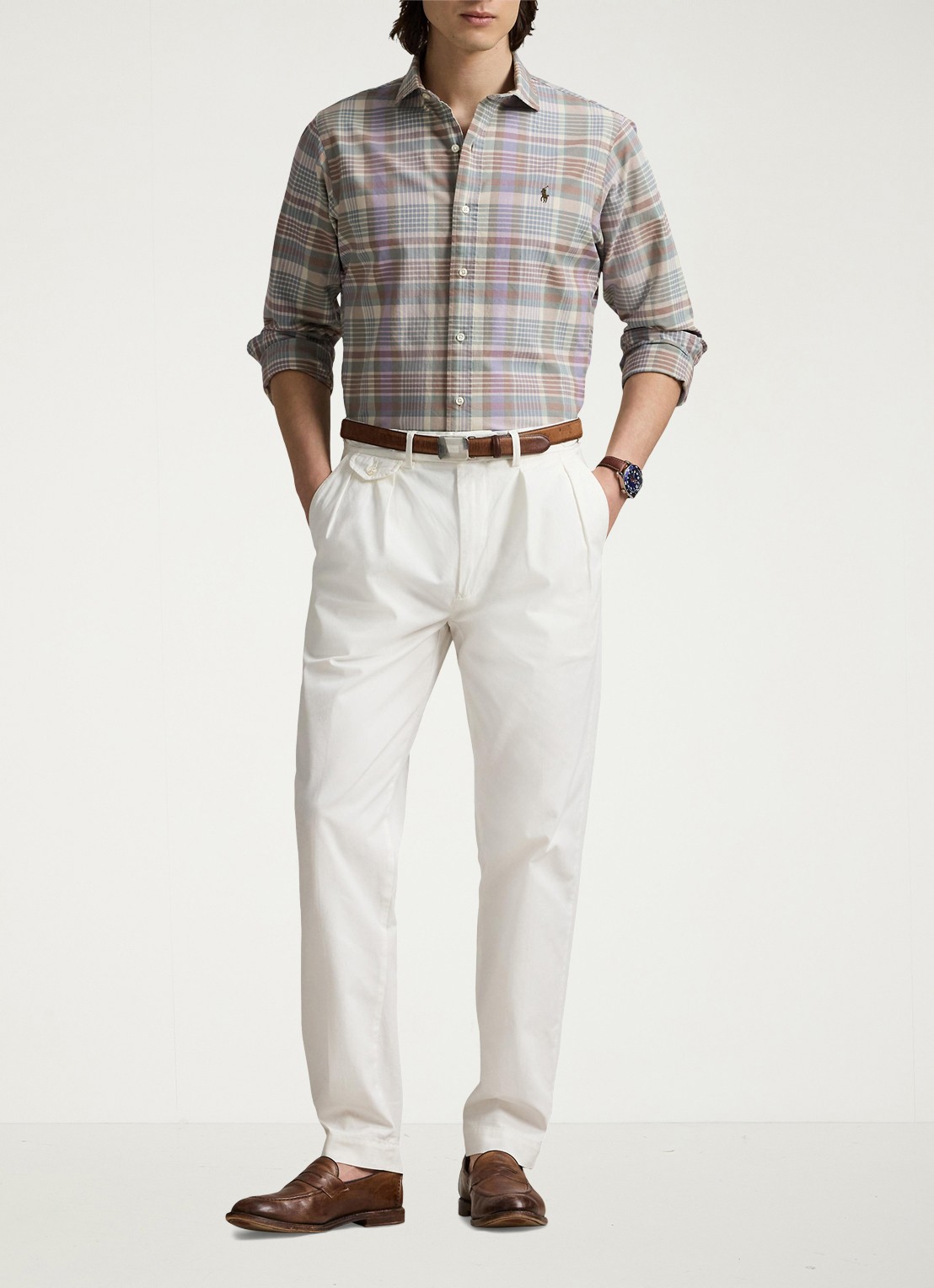 Ralph Lauren Custom fit tattersall Oxford overhemd met ruitdessin - voorkant 4 khaki