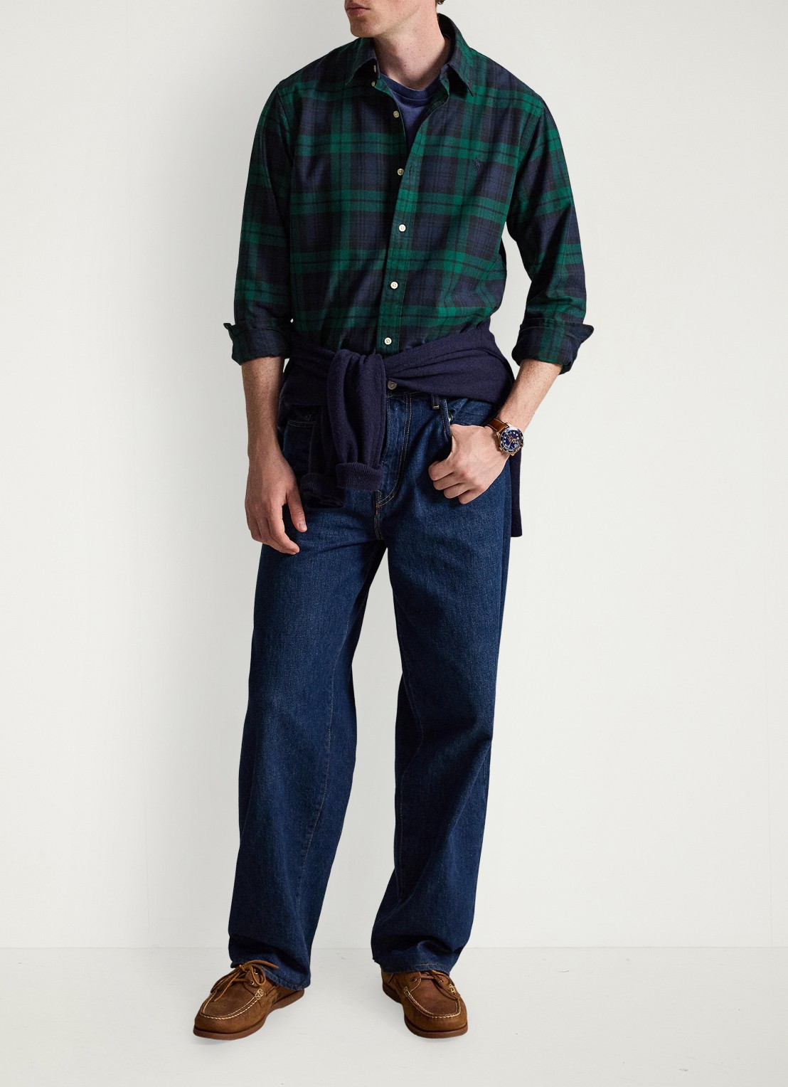 Ralph Lauren Custom fit tattersall Oxford overhemd met ruitdessin - detail donkerblauw