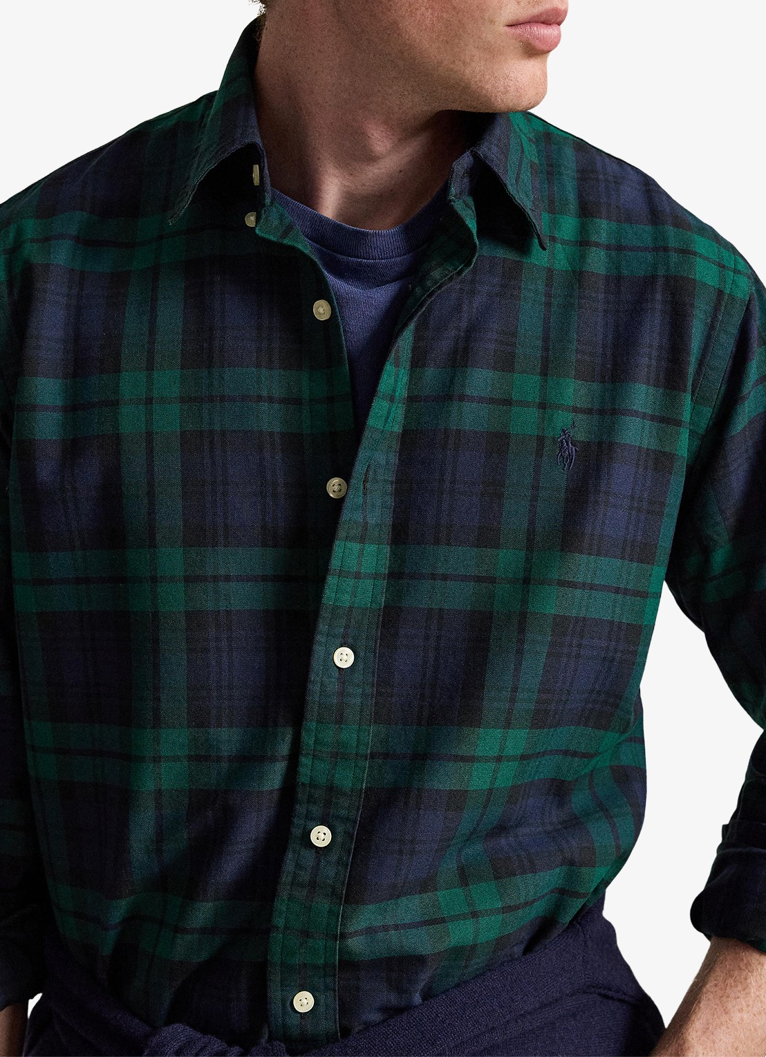 Ralph Lauren Custom fit tattersall Oxford overhemd met ruitdessin - detail 2 donkerblauw