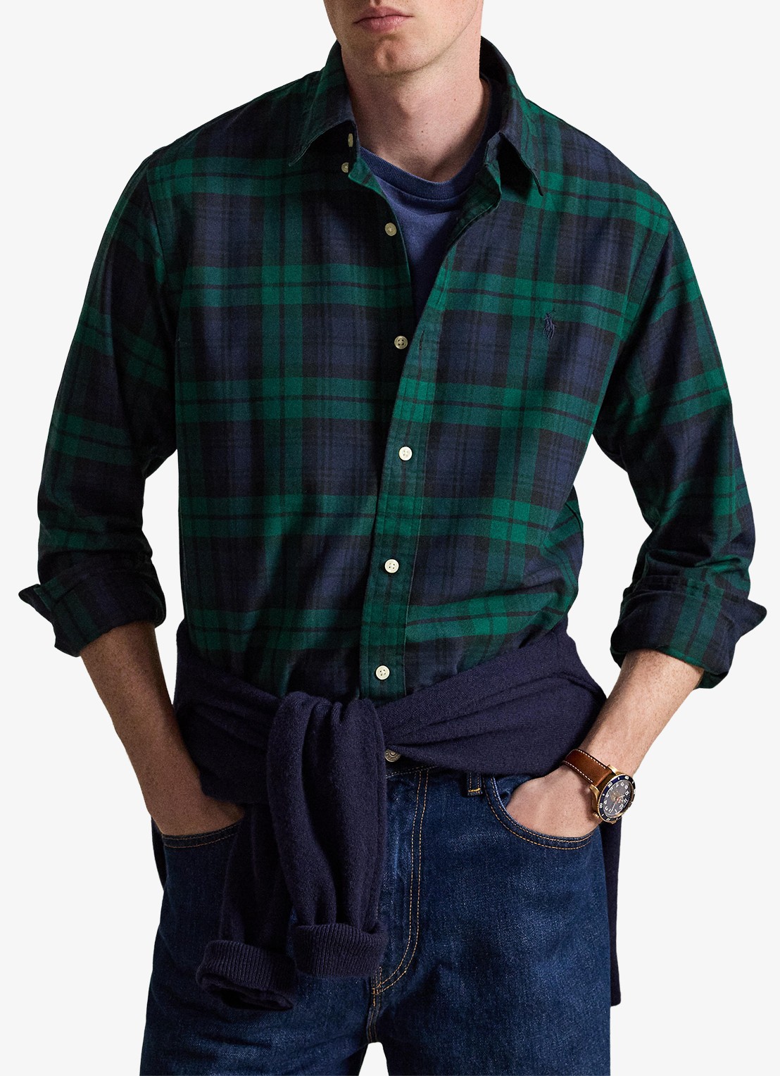 Ralph Lauren Custom fit tattersall Oxford overhemd met ruitdessin - voorkant 5 donkerblauw