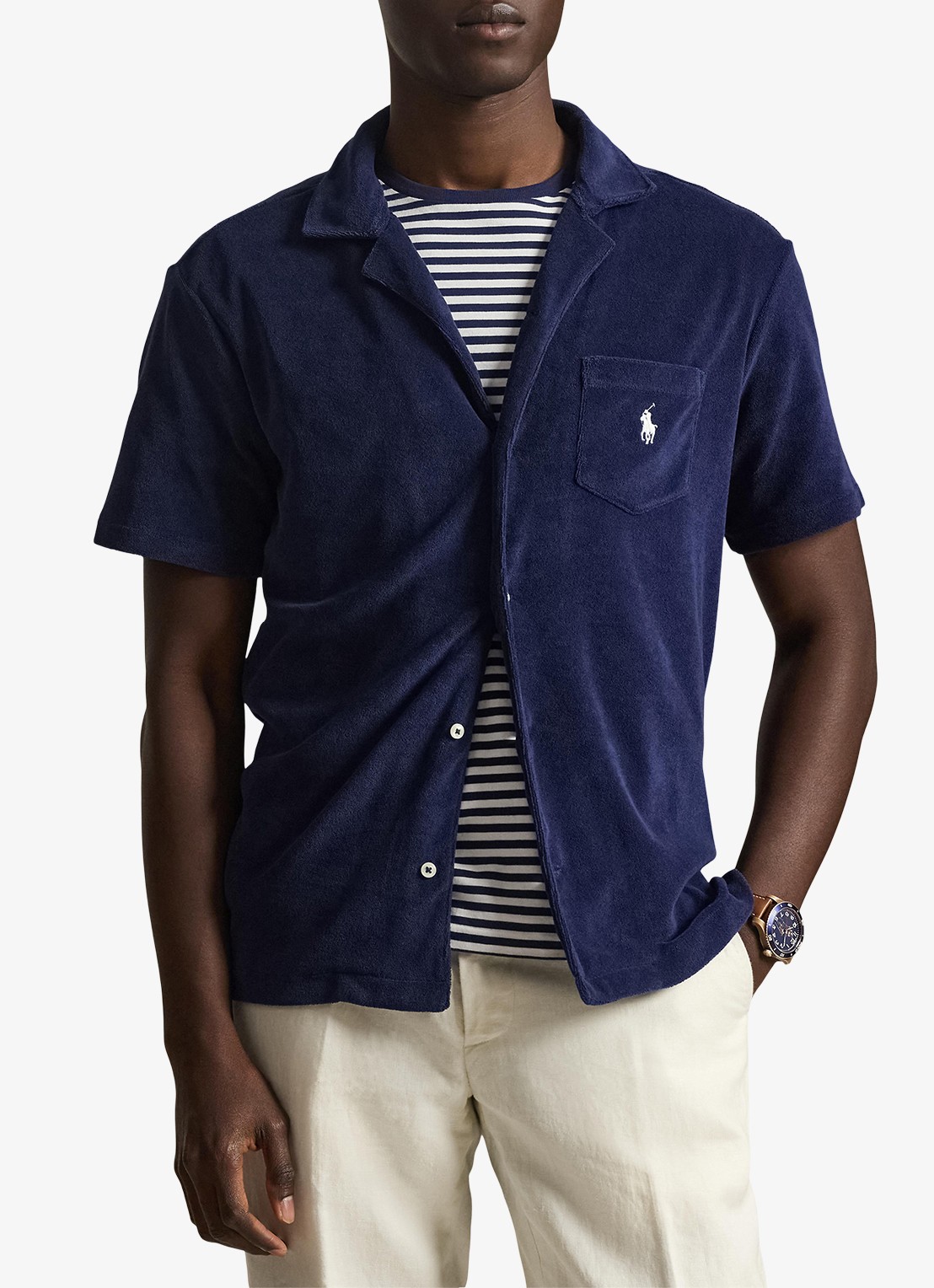 Ralph Lauren Custom slim fit overhemd met logoborduring - detail donkerblauw
