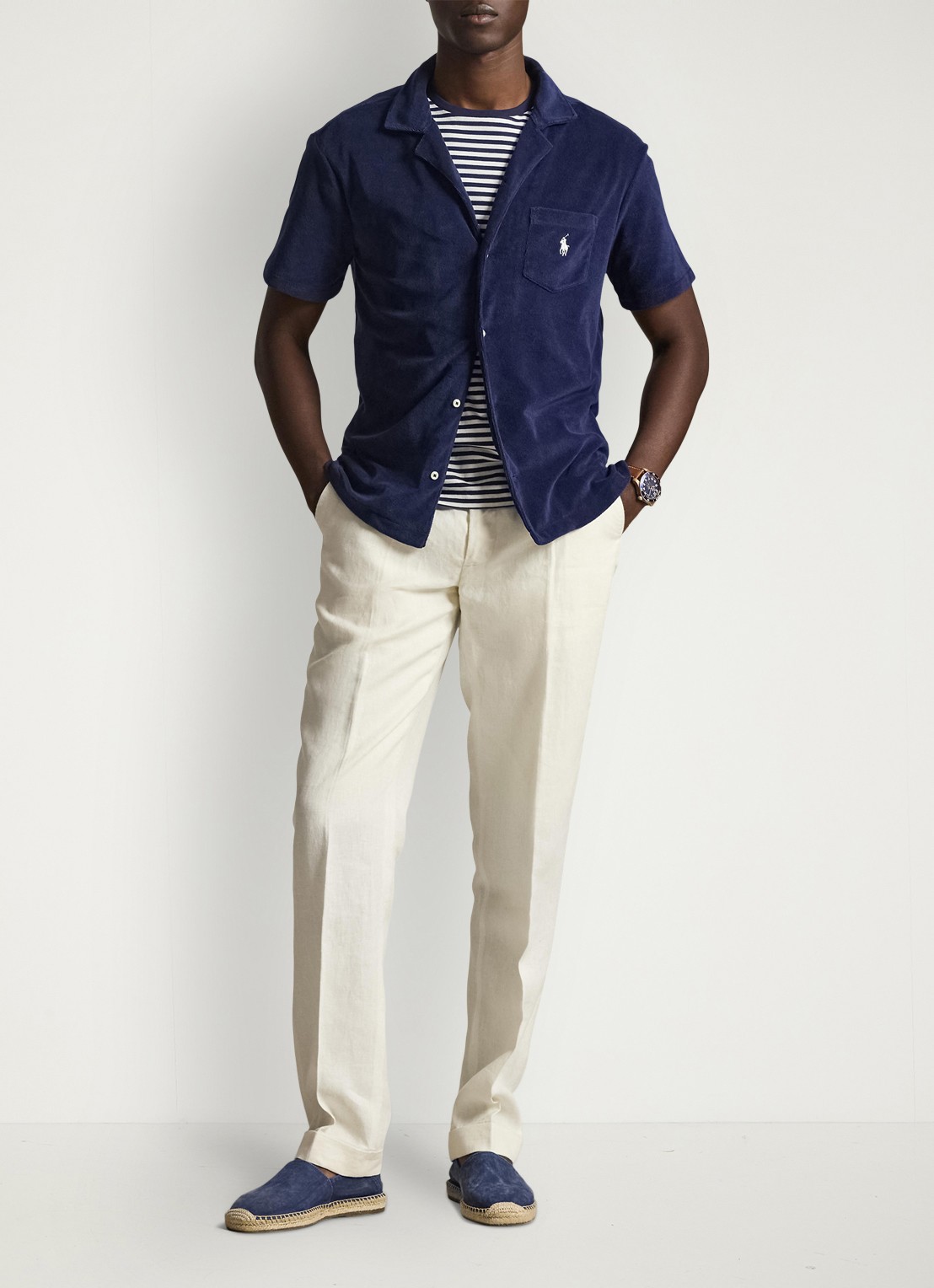 Ralph Lauren Custom slim fit overhemd met logoborduring - voorkant 4 donkerblauw