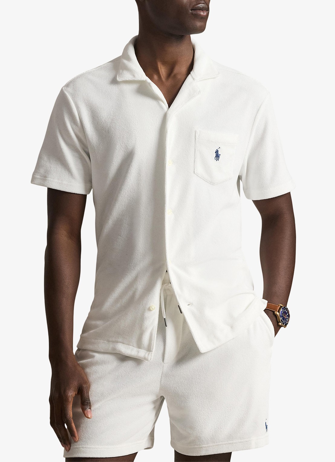 Ralph Lauren Custom slim fit overhemd met logoborduring - detail white / wit