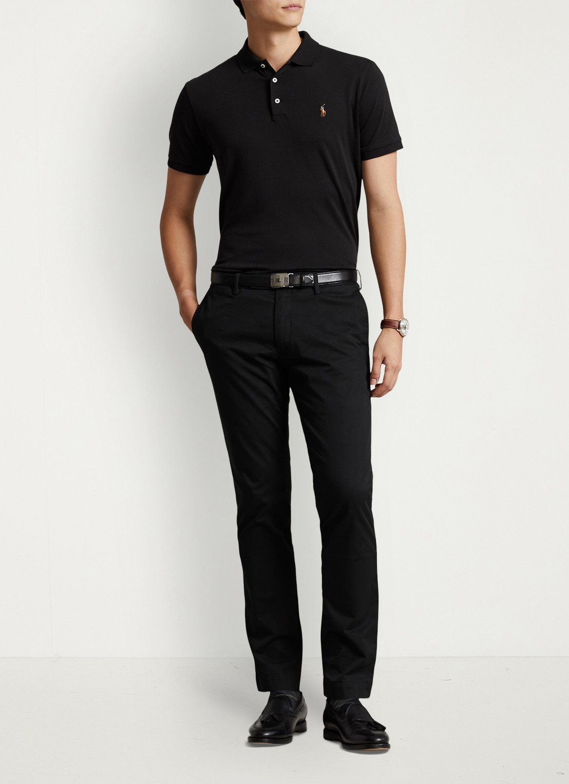 Ralph Lauren Custom slim fit polo met logo - voorkant 2 polo black / zwart