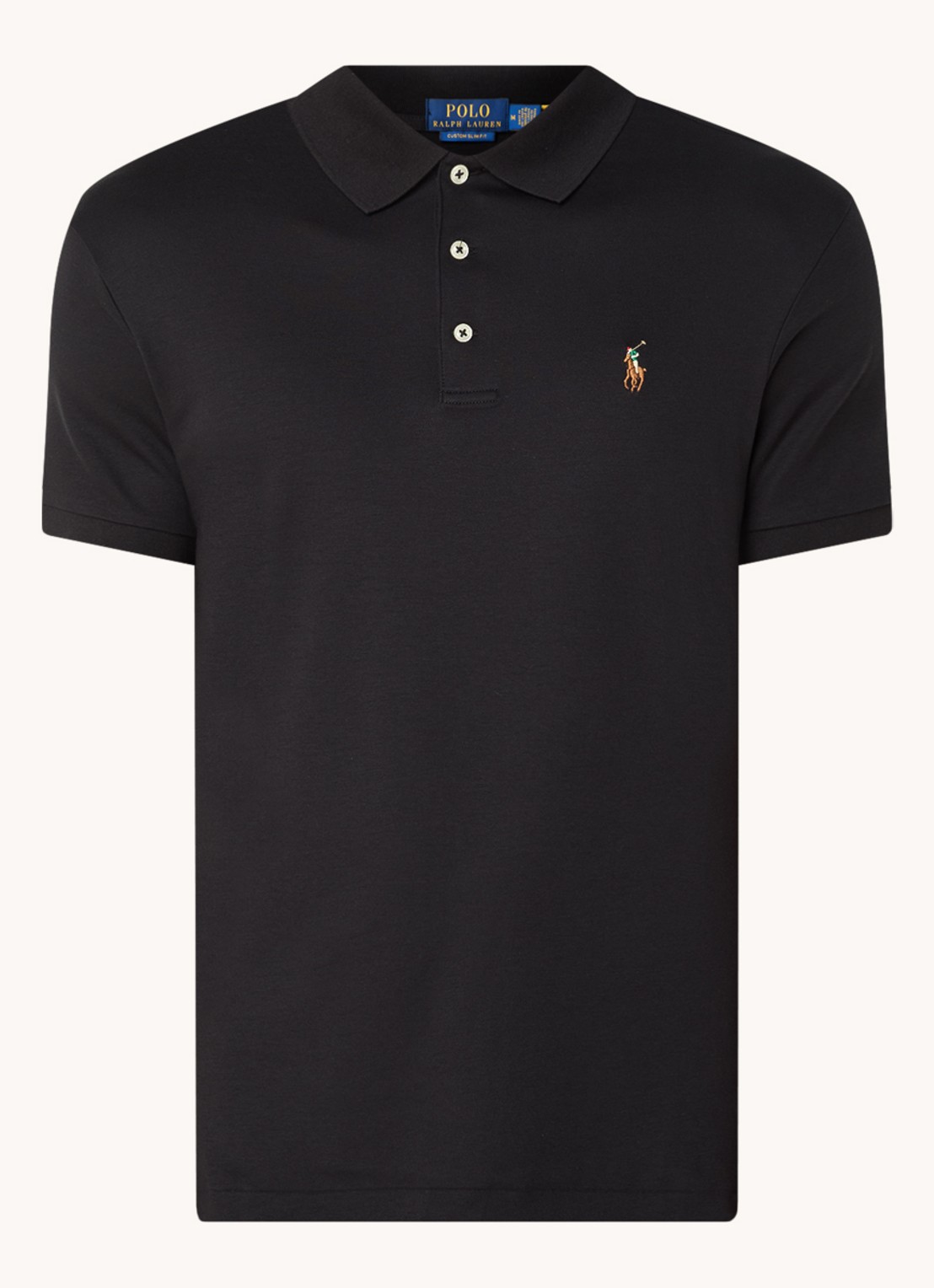 Ralph Lauren Custom slim fit polo met logo - voorkant 3 polo black / zwart