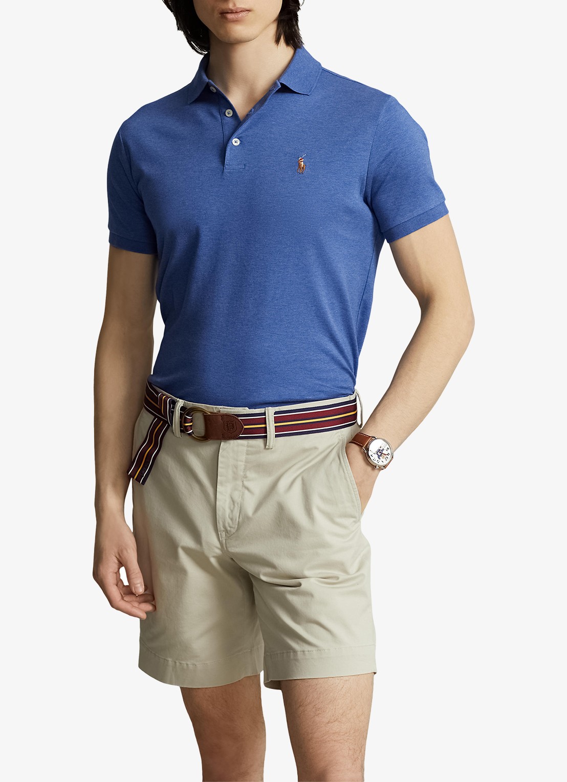 Ralph Lauren Custom slim fit polo met logo - detail faded royal heather