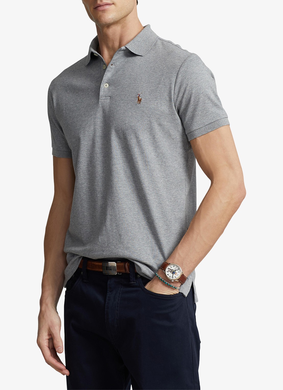 Ralph Lauren Custom slim fit polo met logo - detail 4 steel heather