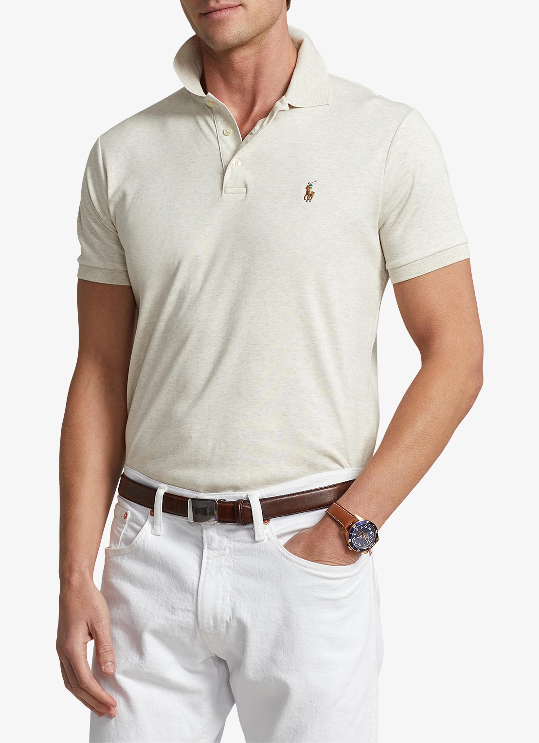 Ralph Lauren Custom slim fit polo met logo - detail state heather / beige