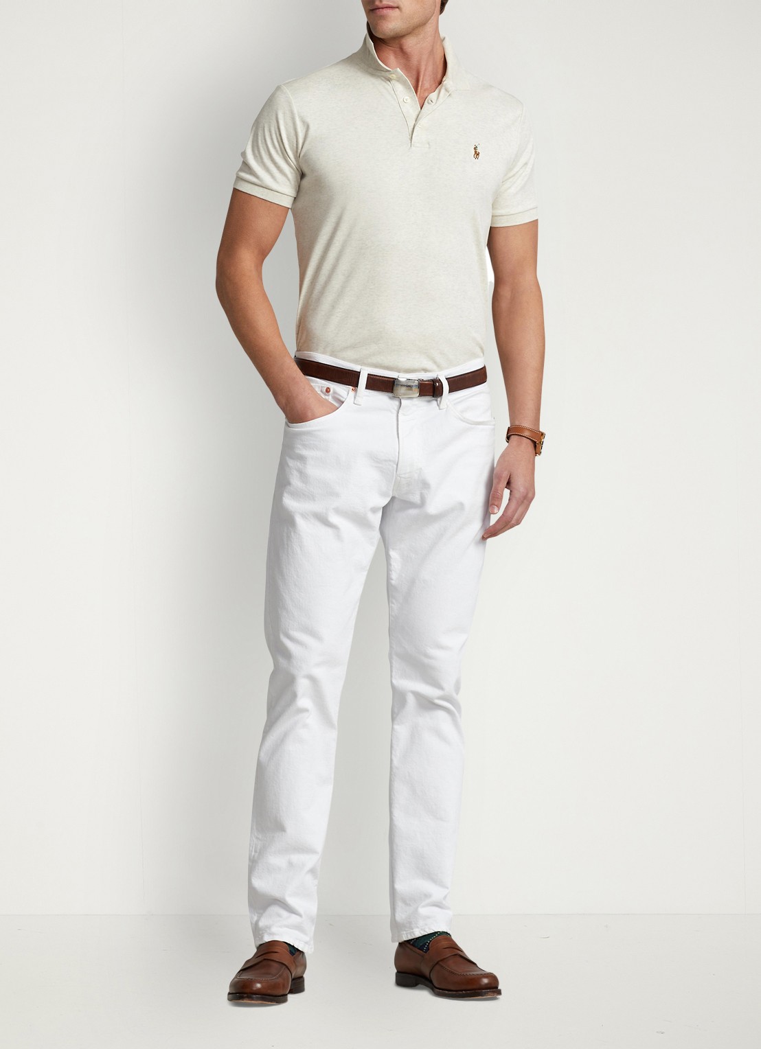 Ralph Lauren Custom slim fit polo met logo - voorkant 4 state heather / beige