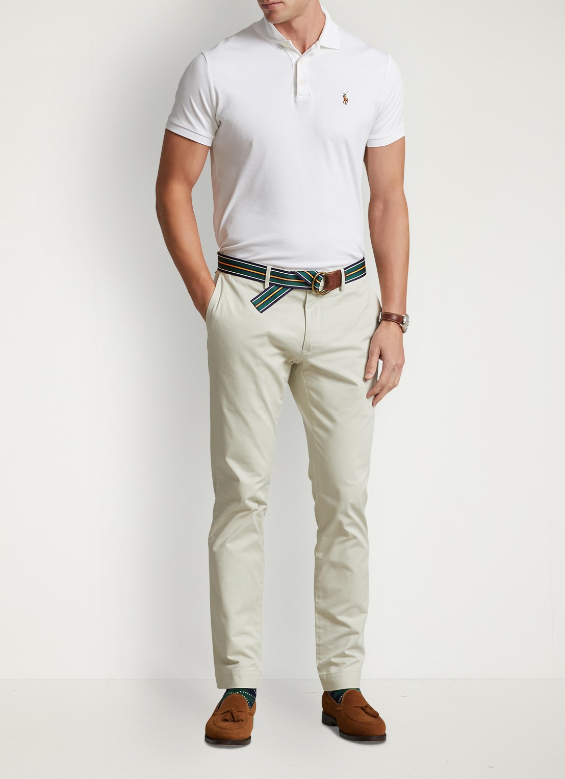 Ralph Lauren Custom slim fit polo met logo - voorkant 4 white / wit