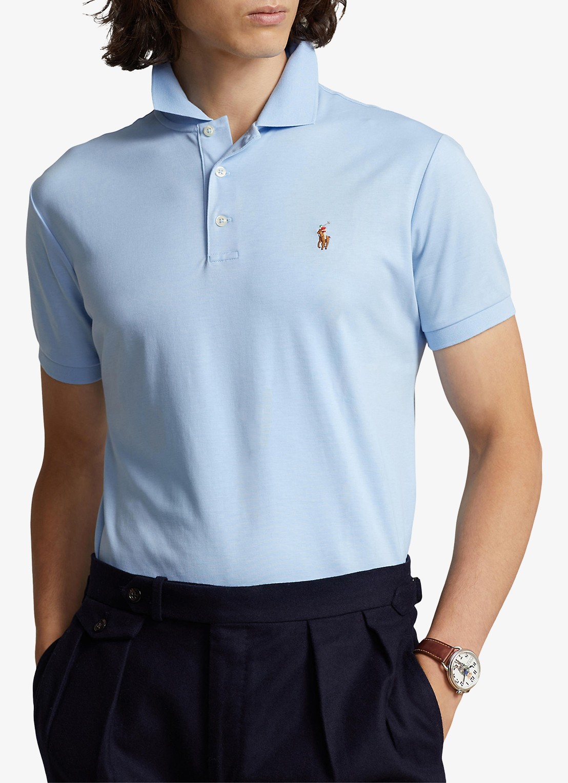 Ralph Lauren Custom slim fit polo met logo - detail office  blue