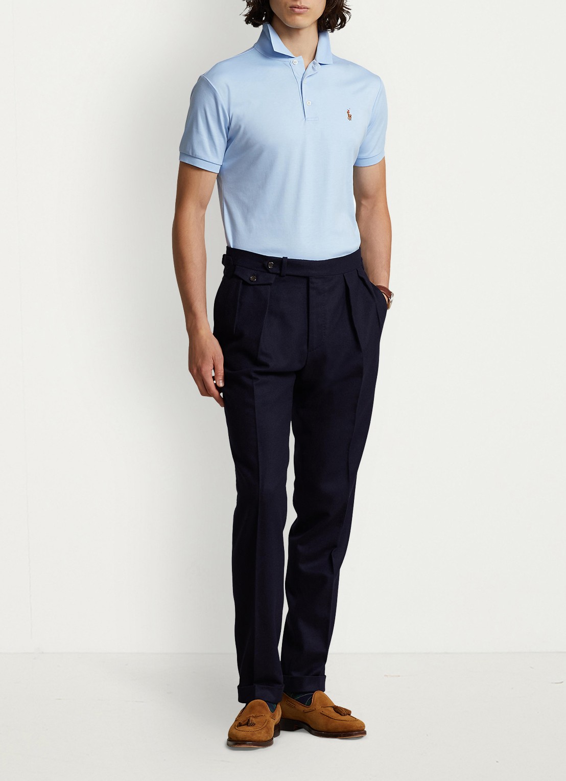 Ralph Lauren Custom slim fit polo met logo - voorkant 4 office  blue