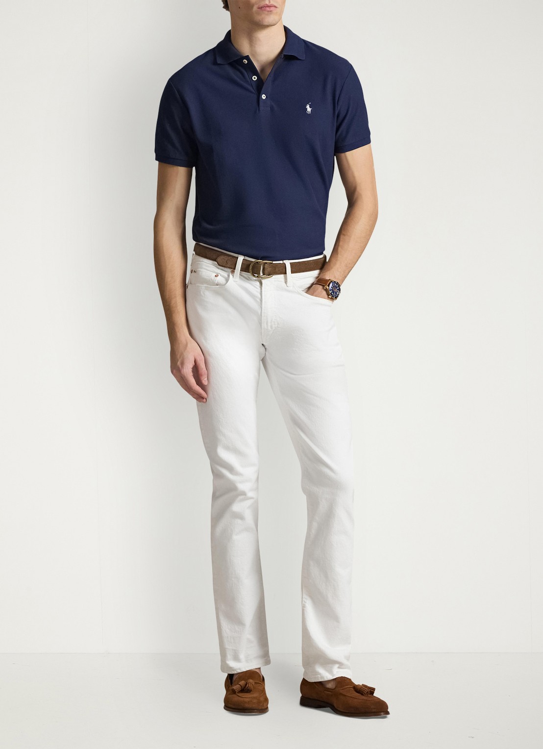 Ralph Lauren Custom slim fit polo met logo - voorkant 3 cruise navy / donkerblauw