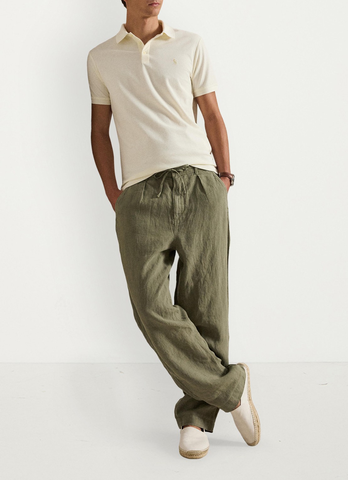 Ralph Lauren Custom slim fit polo met logo - voorkant 2 pale cream / crème