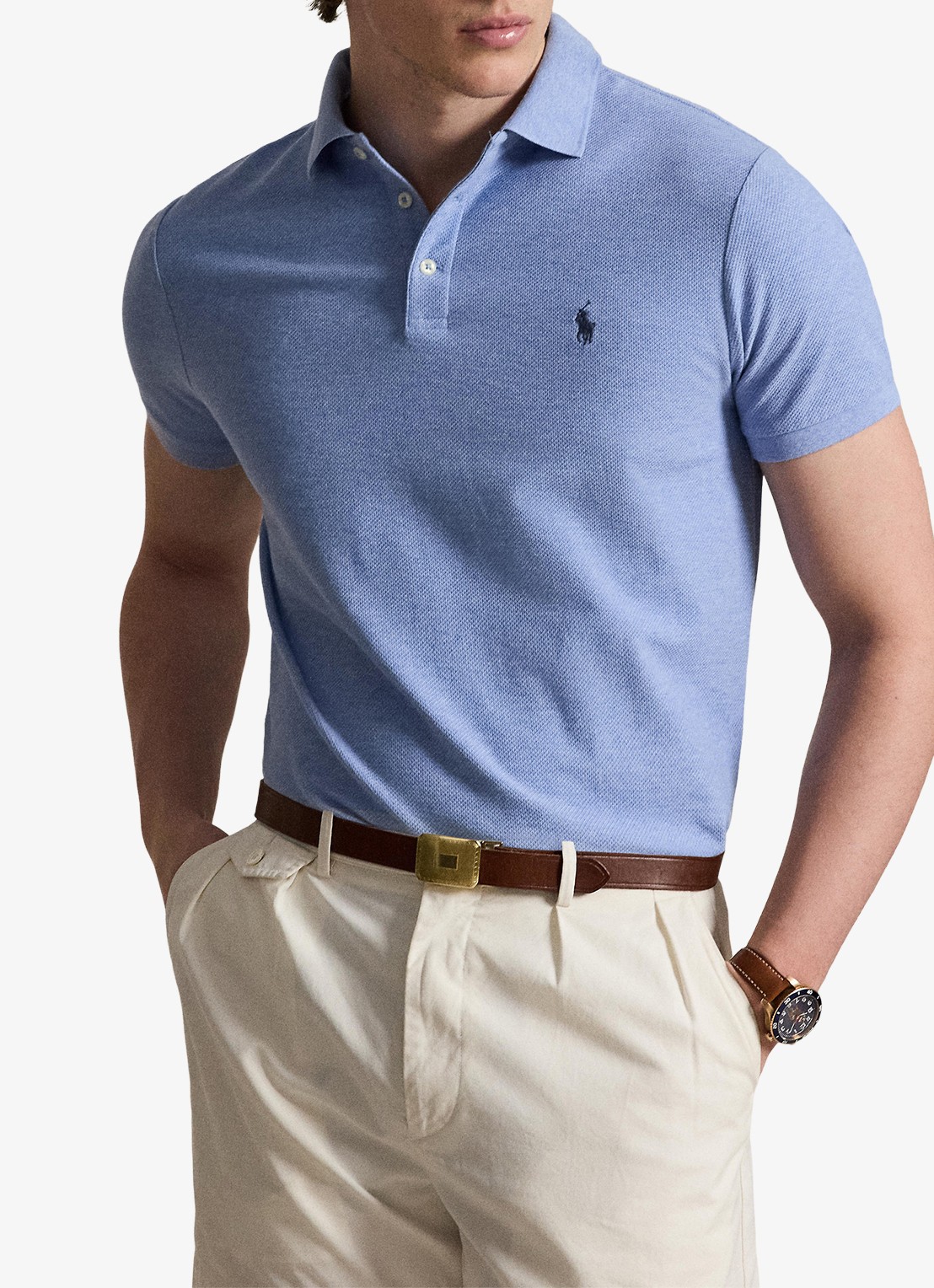 Ralph Lauren Custom slim fit polo met logo - detail 4 isle heather / blauw