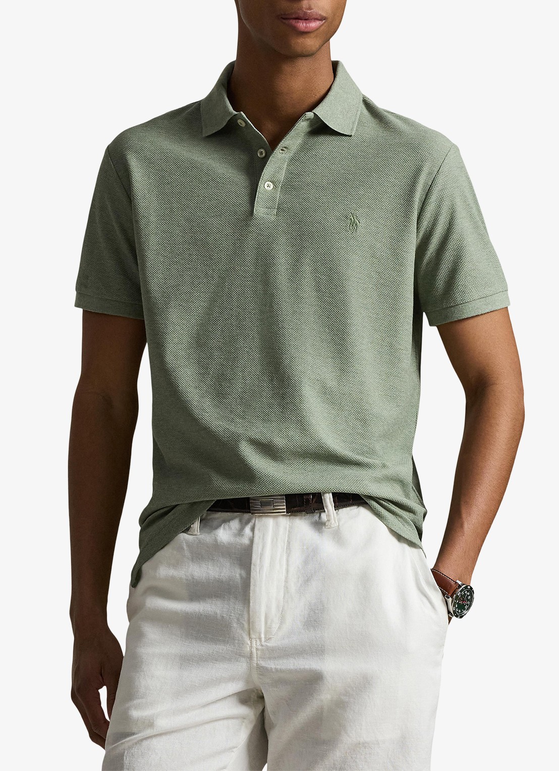 Ralph Lauren Custom slim fit polo met logo - detail 4 greenery heather / groen