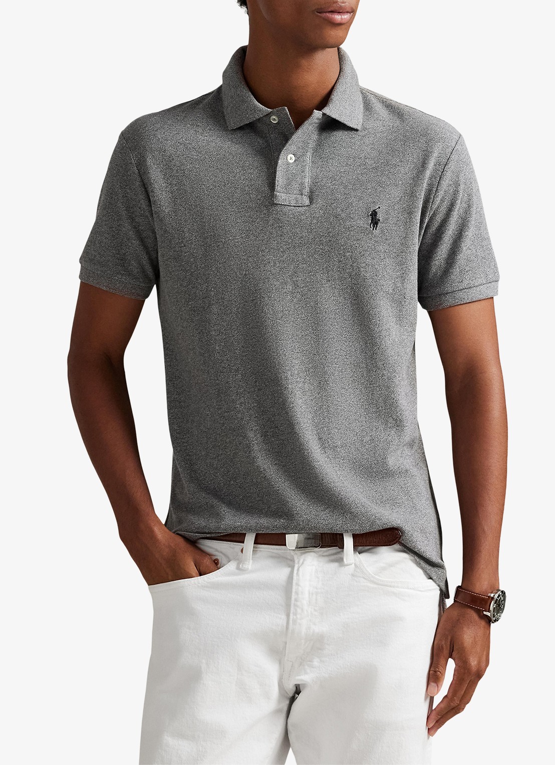Ralph Lauren Custom slim fit polo met logoborduring - detail canterbury heather / grijs