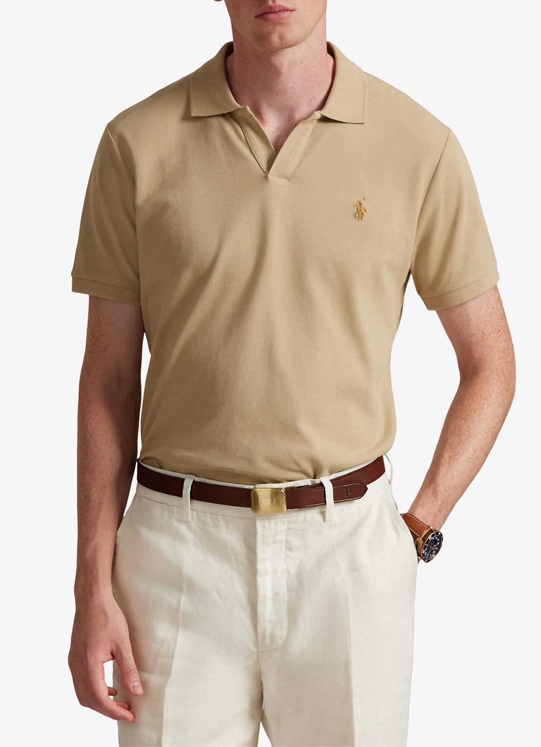 Ralph Lauren Custom slim fit polo met logoborduring - detail 3 coastal beige/c8645-zxu9