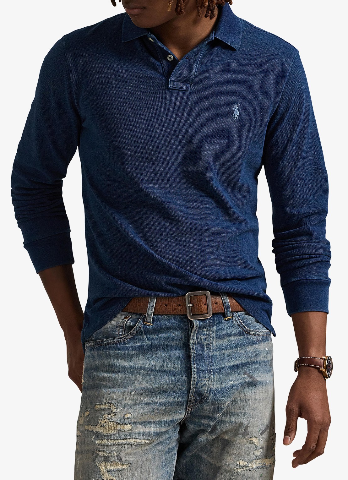 Ralph Lauren Custom slim fit polo met logoborduring - detail 4 dark indigo / donkerblauw
