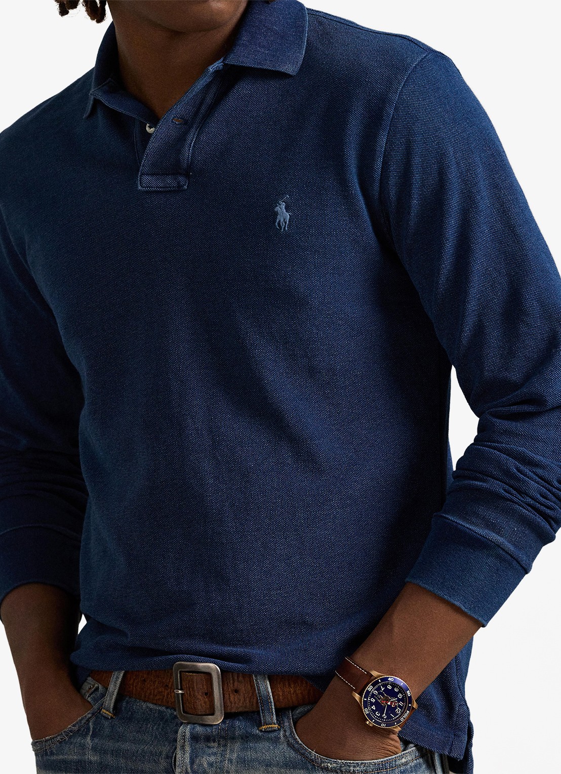 Ralph Lauren Custom slim fit polo met logoborduring - detail 5 dark indigo / donkerblauw