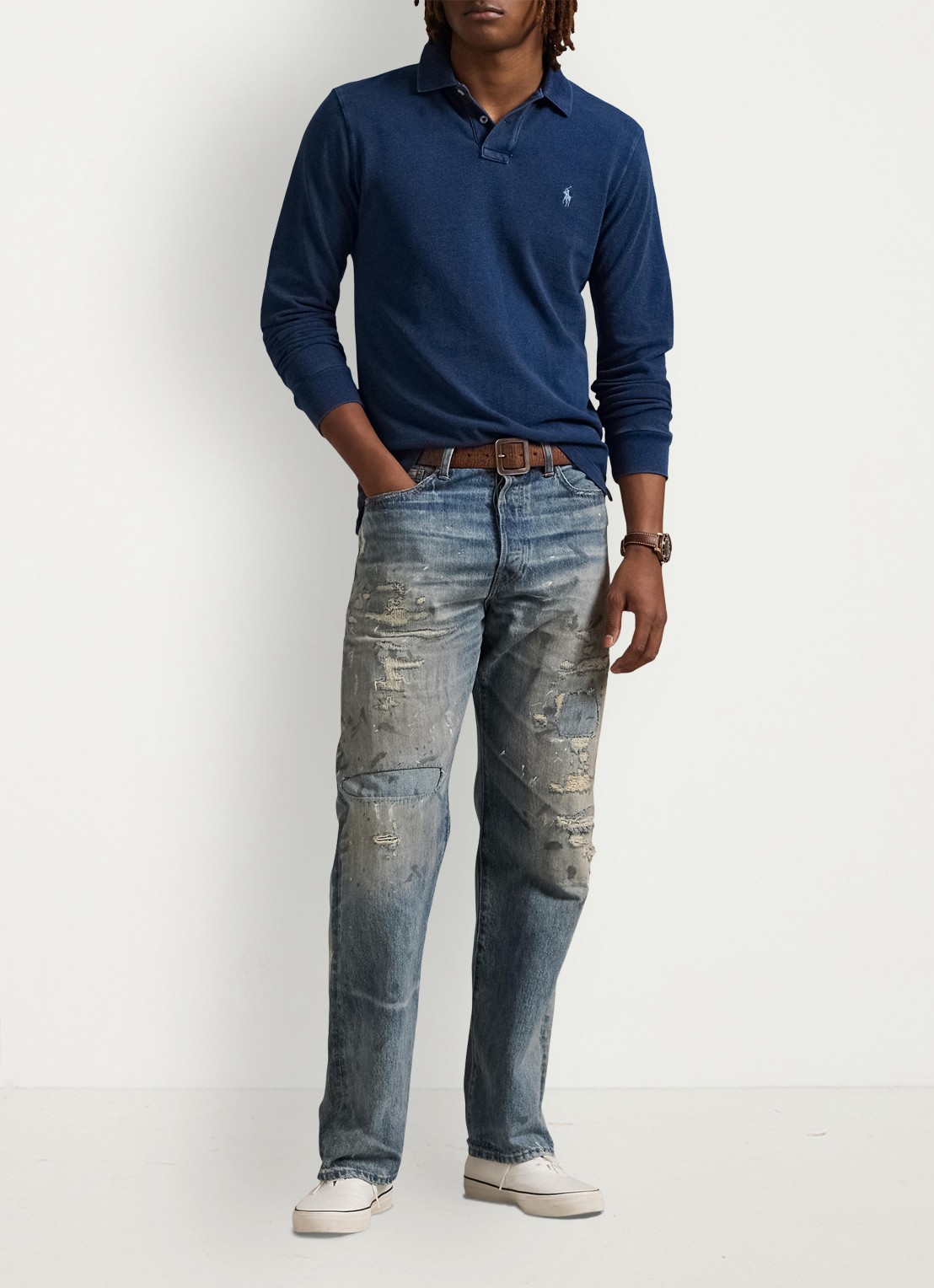 Ralph Lauren Custom slim fit polo met logoborduring - voorkant 3 dark indigo / donkerblauw