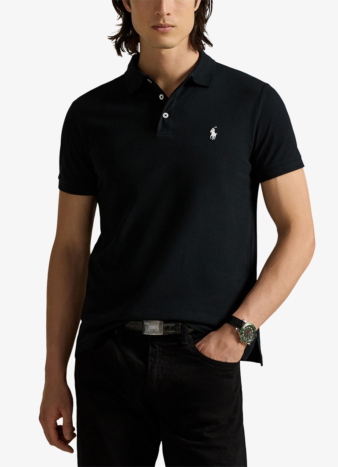 Ralph Lauren Custom slim fit polo met stretch - detail 2 polo black / zwart